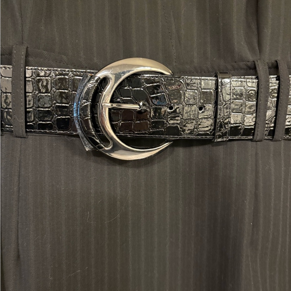 ANTONIO MELANI Black Pinstripe Midi Dress with Belt - Picture 5 of 10